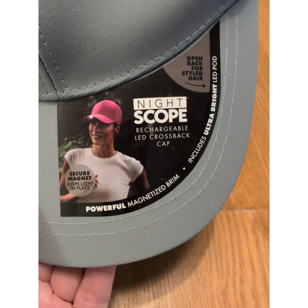 NEW Night Scope LED Light Women's Ponytail Hat Cap GRAY Rechargeable Adjustable